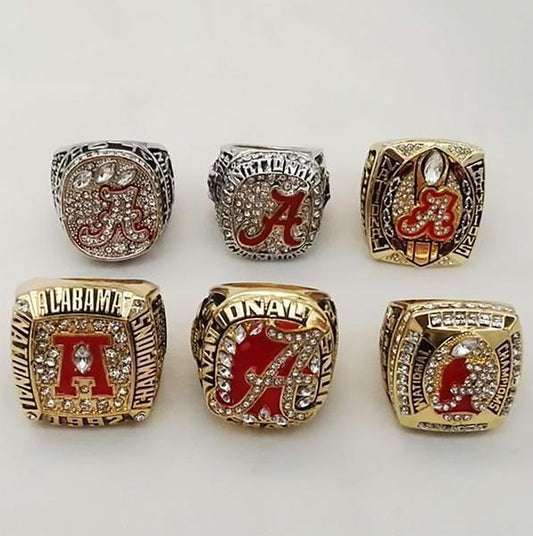 Alabama Crimson Tide College Football Championship 6 Ring Set (1992, 2009, 2011, 2012, 2015, 2015) - Rings For Champs, NFL rings, MLB rings, NBA rings, NHL rings, NCAA rings, Super bowl ring, Superbowl ring, Super bowl rings, Superbowl rings, Dallas Cowboys