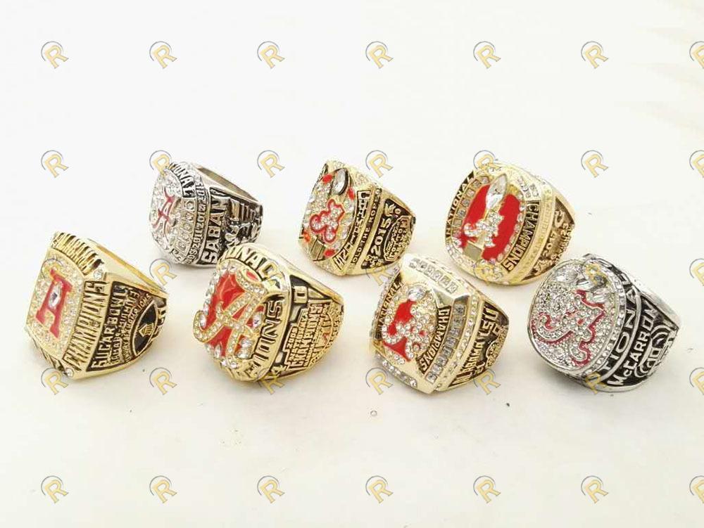 Alabama Crimson Tide College Football National Championship 7 Ring Set (1992, 2009, 2011, 2012, 2015, 2015) - Rings For Champs, NFL rings, MLB rings, NBA rings, NHL rings, NCAA rings, Super bowl ring, Superbowl ring, Super bowl rings, Superbowl rings, Dallas Cowboys