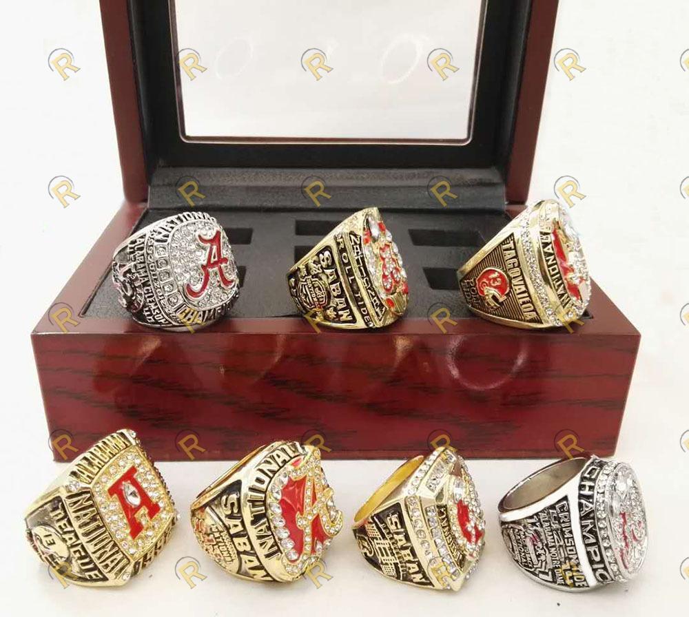 Alabama Crimson Tide College Football National Championship 7 Ring Set (1992, 2009, 2011, 2012, 2015, 2015) - Rings For Champs, NFL rings, MLB rings, NBA rings, NHL rings, NCAA rings, Super bowl ring, Superbowl ring, Super bowl rings, Superbowl rings, Dallas Cowboys