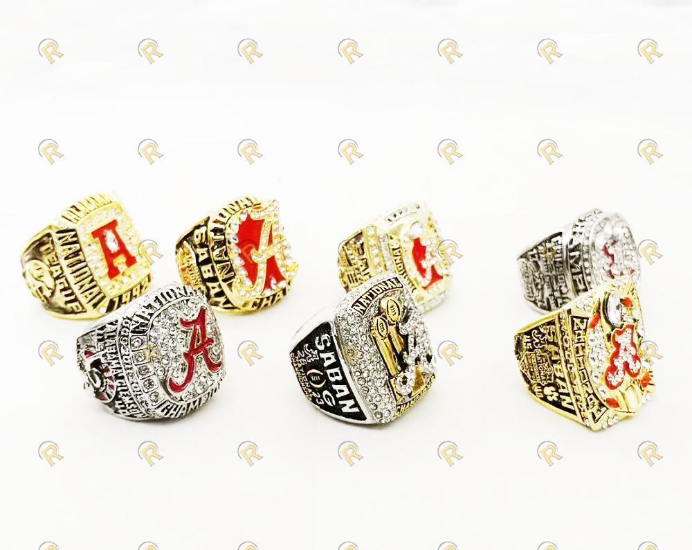 Alabama Crimson Tide College Football 6 Ring Set (1992, 2009, 2011, 2012, 2015, 2017) - Rings For Champs, NFL rings, MLB rings, NBA rings, NHL rings, NCAA rings, Super bowl ring, Superbowl ring, Super bowl rings, Superbowl rings, Dallas Cowboys