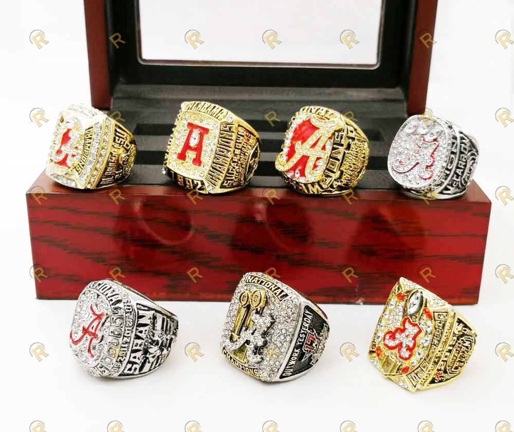 Alabama Crimson Tide College Football 6 Ring Set (1992, 2009, 2011, 2012, 2015, 2017) - Rings For Champs, NFL rings, MLB rings, NBA rings, NHL rings, NCAA rings, Super bowl ring, Superbowl ring, Super bowl rings, Superbowl rings, Dallas Cowboys