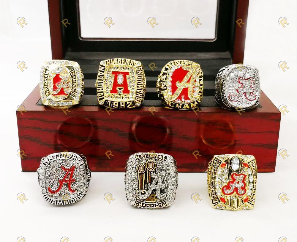 Alabama Crimson Tide College Football 6 Ring Set (1992, 2009, 2011, 2012, 2015, 2017) - Rings For Champs, NFL rings, MLB rings, NBA rings, NHL rings, NCAA rings, Super bowl ring, Superbowl ring, Super bowl rings, Superbowl rings, Dallas Cowboys