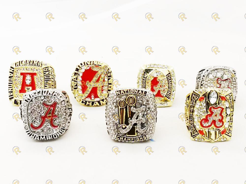 Alabama Crimson Tide College Football 6 Ring Set (1992, 2009, 2011, 2012, 2015, 2017) - Rings For Champs, NFL rings, MLB rings, NBA rings, NHL rings, NCAA rings, Super bowl ring, Superbowl ring, Super bowl rings, Superbowl rings, Dallas Cowboys