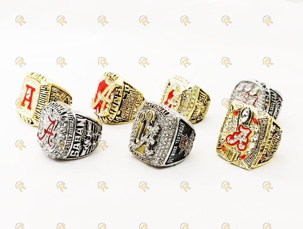 Alabama Crimson Tide College Football 6 Ring Set (1992, 2009, 2011, 2012, 2015, 2017) - Rings For Champs, NFL rings, MLB rings, NBA rings, NHL rings, NCAA rings, Super bowl ring, Superbowl ring, Super bowl rings, Superbowl rings, Dallas Cowboys