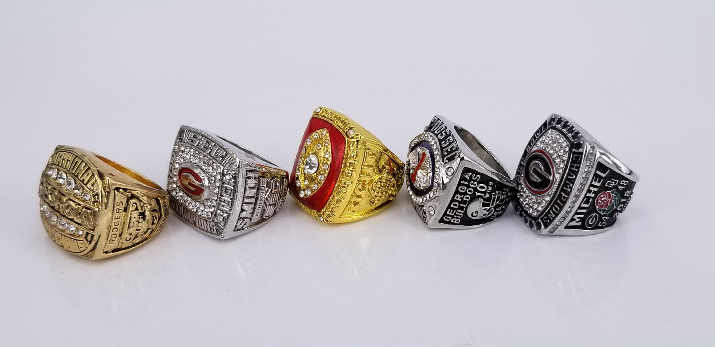 Georgia Bulldogs College Football Championship 5 Ring Set (1980, 2002, 2003, 2005, 2017) - Rings For Champs, NFL rings, MLB rings, NBA rings, NHL rings, NCAA rings, Super bowl ring, Superbowl ring, Super bowl rings, Superbowl rings, Dallas Cowboys