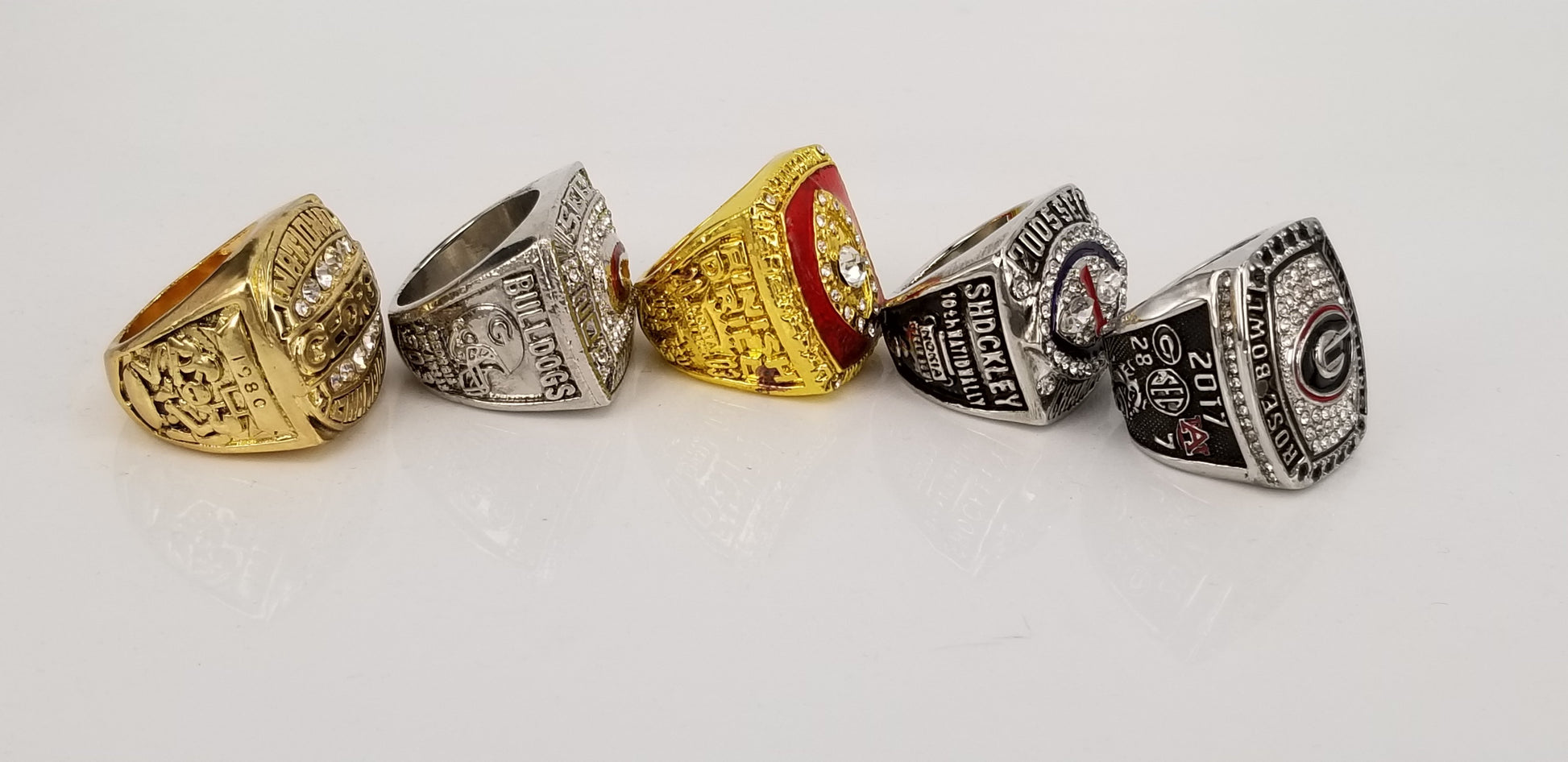 Georgia Bulldogs College Football Championship 5 Ring Set (1980, 2002, 2003, 2005, 2017) - Rings For Champs, NFL rings, MLB rings, NBA rings, NHL rings, NCAA rings, Super bowl ring, Superbowl ring, Super bowl rings, Superbowl rings, Dallas Cowboys