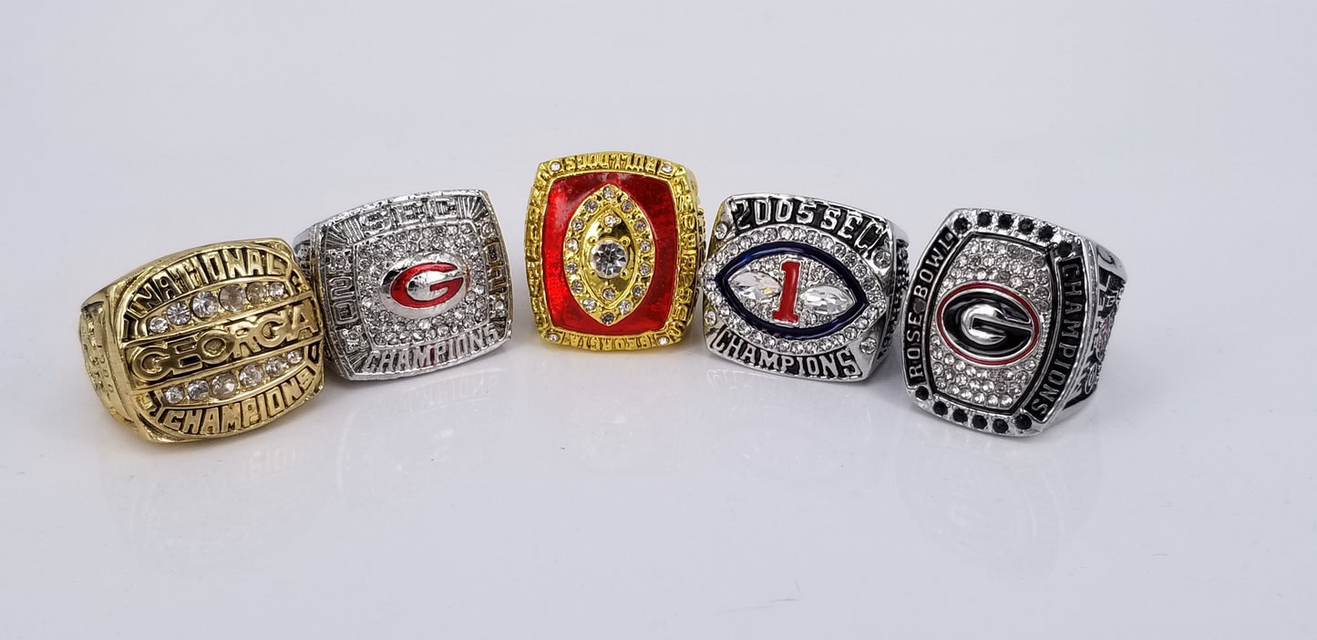 Georgia Bulldogs College Football Championship 5 Ring Set (1980, 2002, 2003, 2005, 2017) - Rings For Champs, NFL rings, MLB rings, NBA rings, NHL rings, NCAA rings, Super bowl ring, Superbowl ring, Super bowl rings, Superbowl rings, Dallas Cowboys