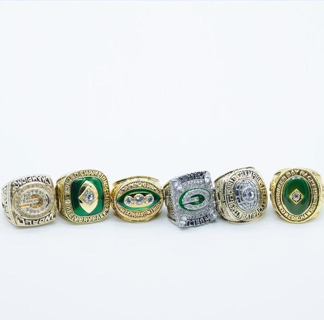 Green Bay Packers Super Bowl 6 Ring Set (1961, 1965, 1966, 1967, 1996, 2010) - Rings For Champs, NFL rings, MLB rings, NBA rings, NHL rings, NCAA rings, Super bowl ring, Superbowl ring, Super bowl rings, Superbowl rings, Dallas Cowboys