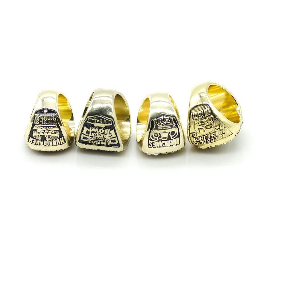 Miami (Fla.) Hurricanes College Football National Championship 4 Ring Set (1983, 1989, 1991, 2001) - Rings For Champs, NFL rings, MLB rings, NBA rings, NHL rings, NCAA rings, Super bowl ring, Superbowl ring, Super bowl rings, Superbowl rings, Dallas Cowboys