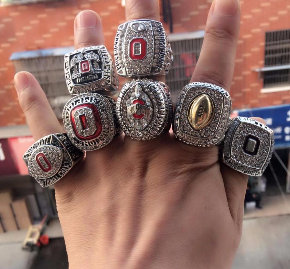 Ohio State Buckeyes College Football National Championship 7 Ring Set (2002, 2008, 2010, 2014, 2014, 2014, 2015) - Rings For Champs, NFL rings, MLB rings, NBA rings, NHL rings, NCAA rings, Super bowl ring, Superbowl ring, Super bowl rings, Superbowl rings, Dallas Cowboys