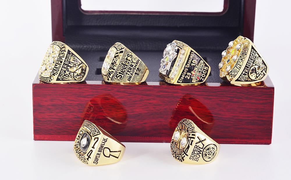 Pittsburgh Steelers Super Bowl 6 Ring Set (1974, 1975, 1978, 1979, 2005, 2008) - Rings For Champs, NFL rings, MLB rings, NBA rings, NHL rings, NCAA rings, Super bowl ring, Superbowl ring, Super bowl rings, Superbowl rings, Dallas Cowboys