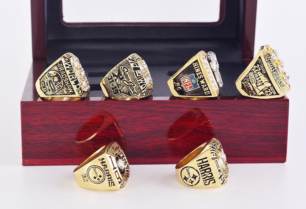 Pittsburgh Steelers Super Bowl 6 Ring Set (1974, 1975, 1978, 1979, 2005, 2008) - Rings For Champs, NFL rings, MLB rings, NBA rings, NHL rings, NCAA rings, Super bowl ring, Superbowl ring, Super bowl rings, Superbowl rings, Dallas Cowboys