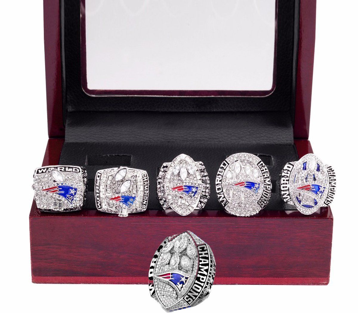 New England Patriots Super Bowl 6 Ring Set (2002, 2004, 2005, 2015, 2017, 2019) - Rings For Champs, NFL rings, MLB rings, NBA rings, NHL rings, NCAA rings, Super bowl ring, Superbowl ring, Super bowl rings, Superbowl rings, Dallas Cowboys