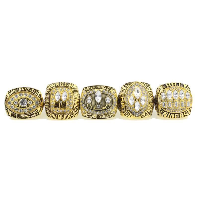 San Francisco 49ers Super Bowl 5 Ring Set (1981, 1984, 1988, 1989, 1994) - Rings For Champs, NFL rings, MLB rings, NBA rings, NHL rings, NCAA rings, Super bowl ring, Superbowl ring, Super bowl rings, Superbowl rings, Dallas Cowboys