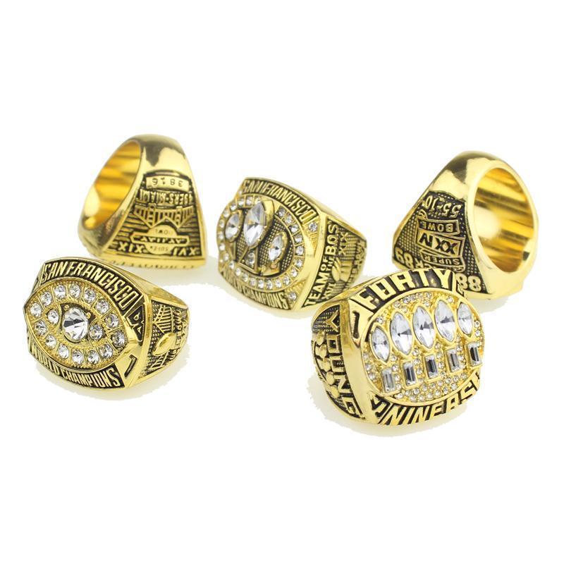 San Francisco 49ers Super Bowl 5 Ring Set (1981, 1984, 1988, 1989, 1994) - Rings For Champs, NFL rings, MLB rings, NBA rings, NHL rings, NCAA rings, Super bowl ring, Superbowl ring, Super bowl rings, Superbowl rings, Dallas Cowboys